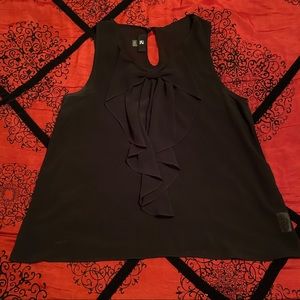 Black Sheer Bow Tank Top Blouse (Size XL)
